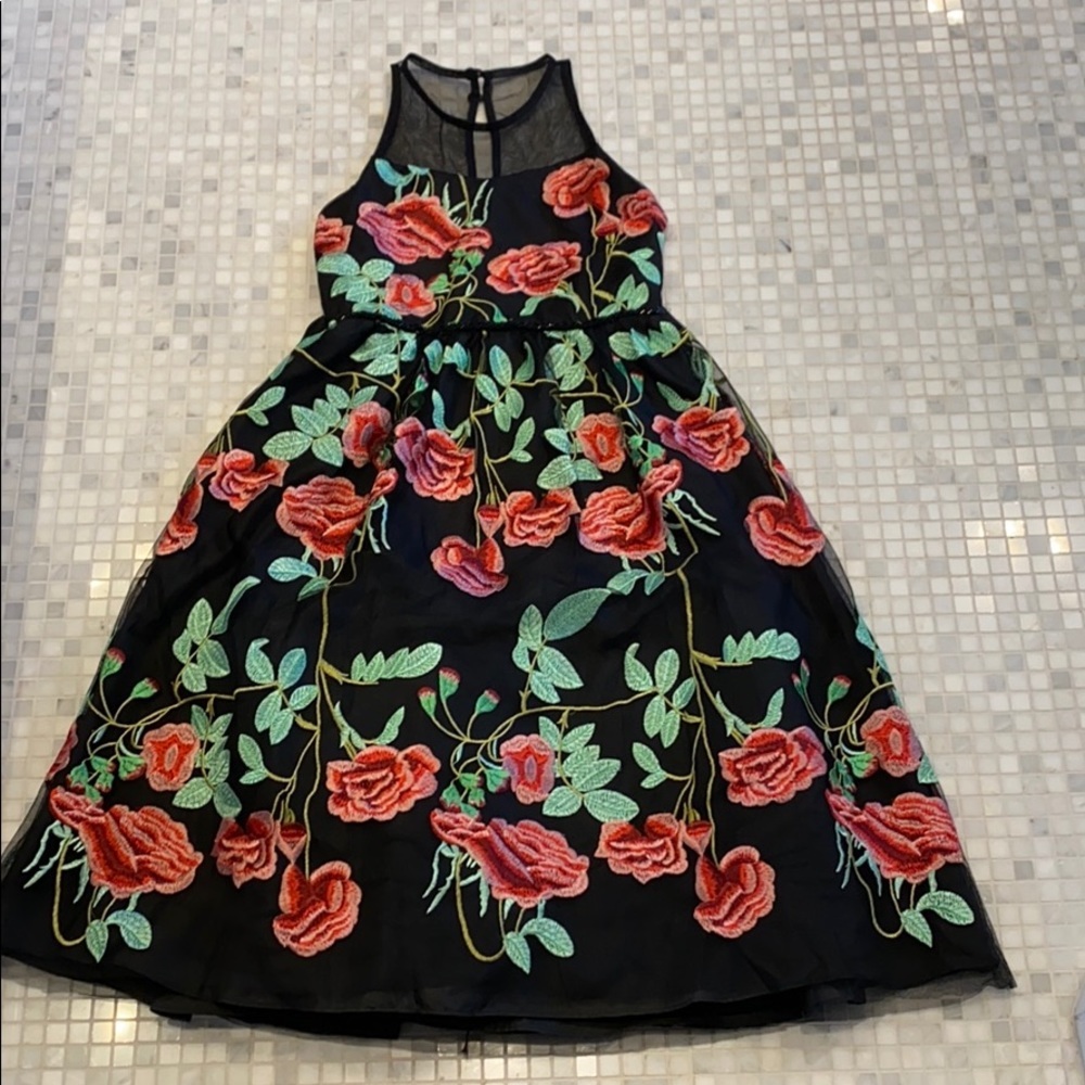 Formal girls embroidered black dress